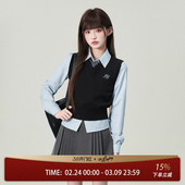 花铃太太原创jk制服清谭大韩式 针织叠穿学院风黑马甲 制服背心女款
