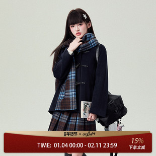 花铃太太牛角扣外套2026年秋冬新款女小个子气质温柔风格子裙套装