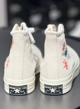 Converse匡威 1970S女子刺绣小花翻毛皮灰白色休闲高帮A04298C