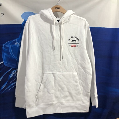 vans 春秋季白色字母百搭舒适男女同款休闲连帽卫衣vn0a4bp8blk