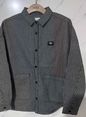 VANS春秋季黑色条纹新款百搭舒适情侣款休闲翻领外套VN000QM5FAL