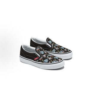 vans 春秋季黑色印花一脚蹬百搭舒适儿童休闲帆布板鞋VN0A5KXMBOV