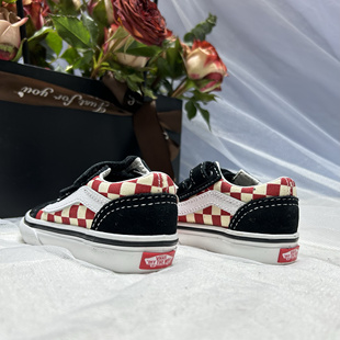黑红棋盘格防滑婴幼童帆布学步鞋 Skool经典 VN0A344K35U Old Vans