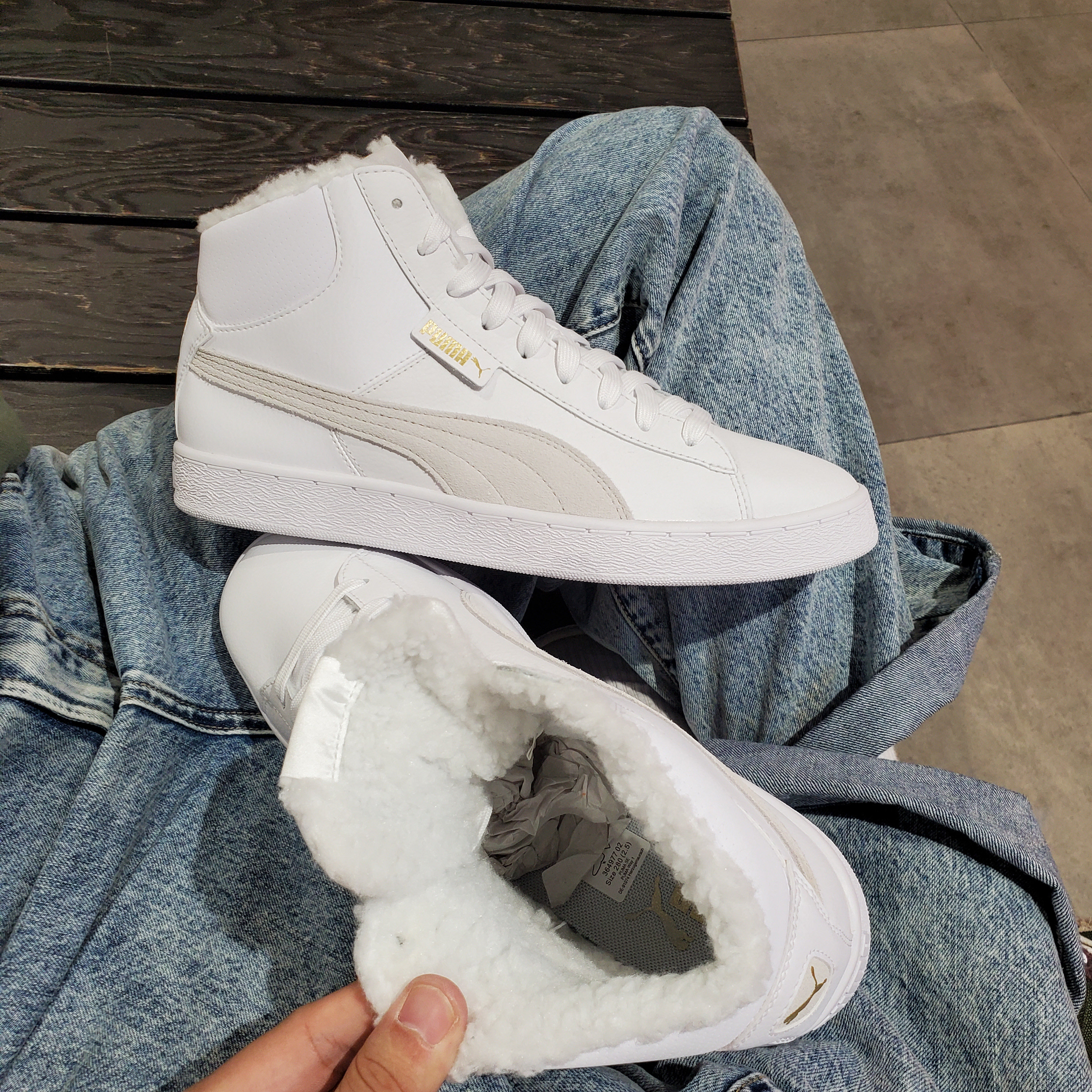 彪马puma男女情侣秋冬加绒保暖平底高帮皮质运动休闲板鞋 364977