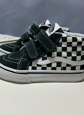 Vans Sk8-hi森绿色棋盘格百搭魔术贴儿童款高帮板鞋VN0A5DXD8CA