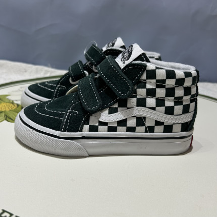 Vans Sk8-hi森绿色棋盘格百搭魔术贴儿童款高帮板鞋VN0A5DXD8CA