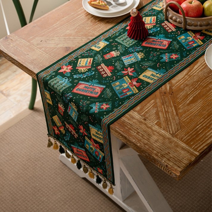 【圣诞礼物】复古提花流苏圣诞树桌旗