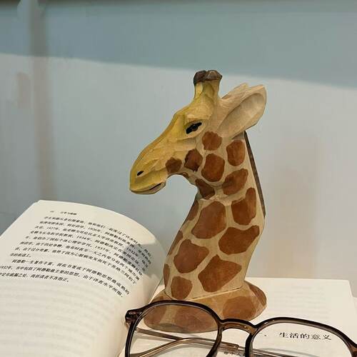 新品～手工雕刻长颈鹿实木眼镜架～7×17高