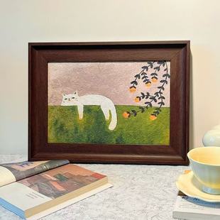 仿木纹砂岩画 猫咪趴趴