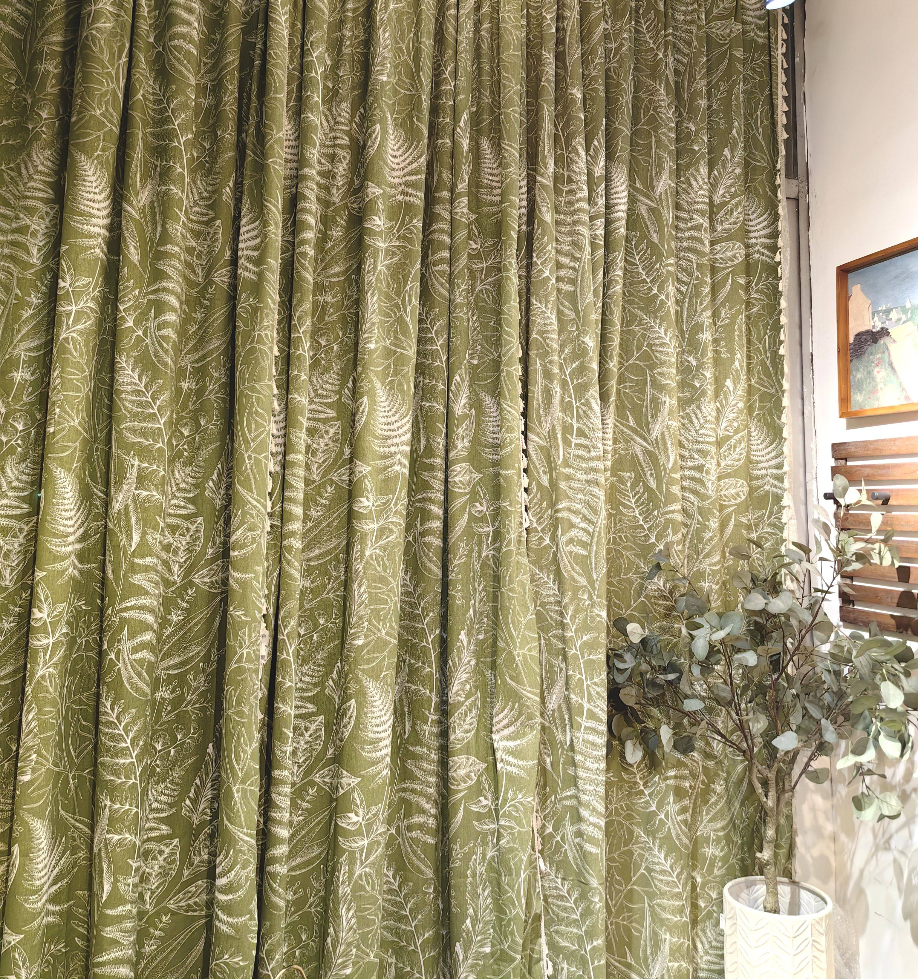 绿色叶子窗帘1片价格  布料尺寸宽150（挂钩款，挂钩后宽约90cm）