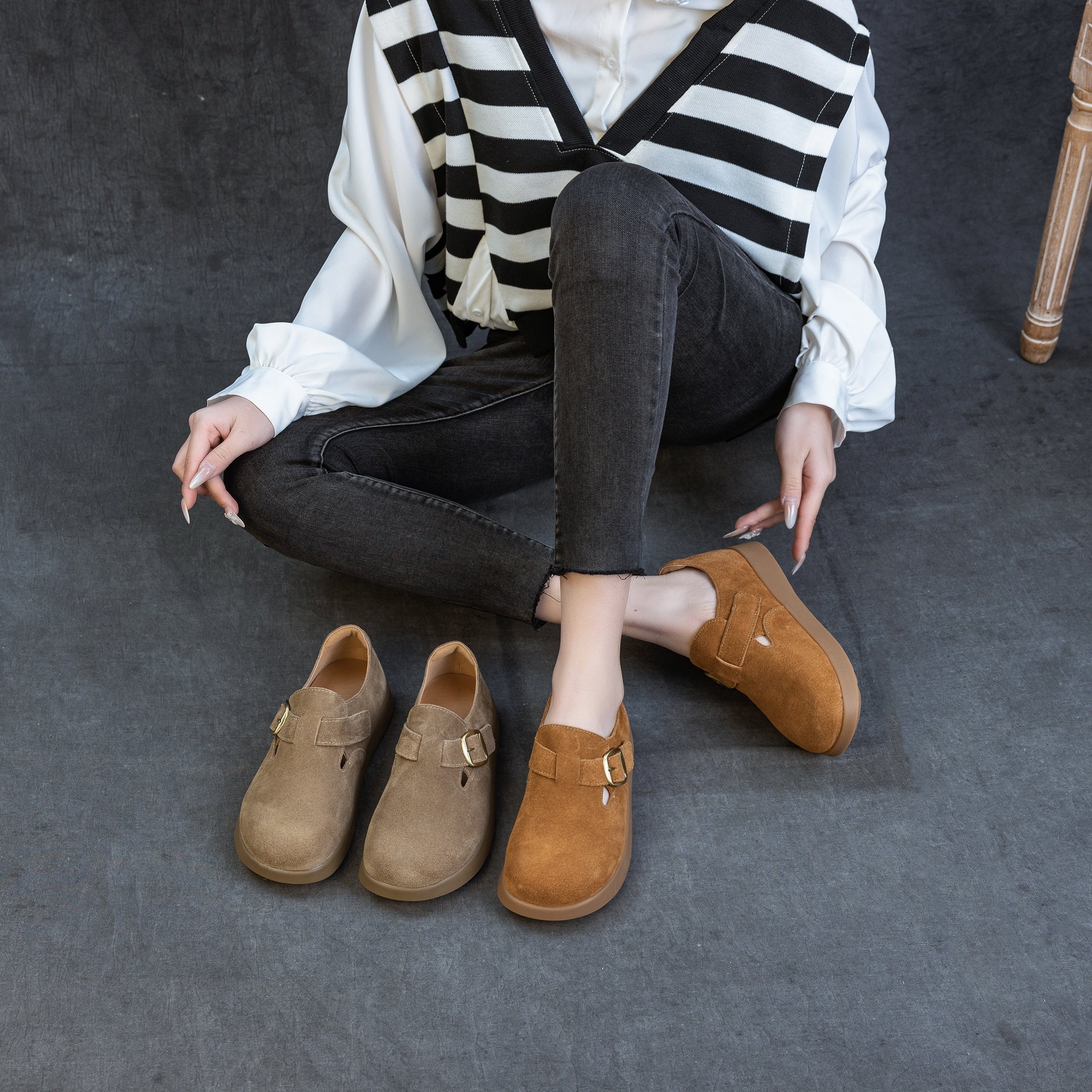 真皮复古手工勃肯鞋春秋新款休闲百搭乐福鞋一脚蹬平跟软底女单鞋,女鞋,勃肯鞋/软木鞋,淘宝优惠券,粉丝福利购,淘宝优惠卷