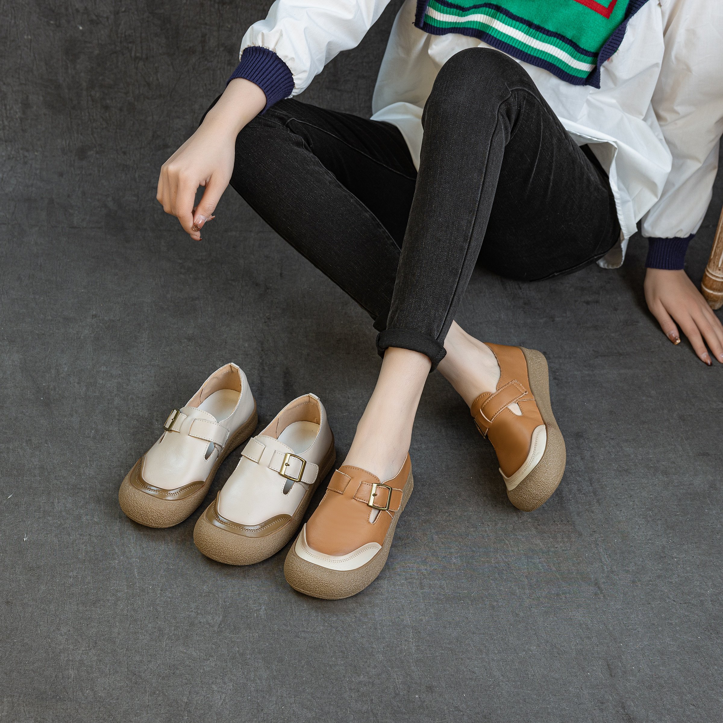 头层牛皮新款勃肯女单鞋春秋宽松舒适平跟软底防滑休闲百搭拼色,女鞋,勃肯鞋/软木鞋,淘宝优惠券,粉丝福利购,淘宝优惠卷