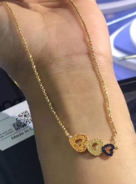 a家新品多彩三爱心趣味吊坠项链