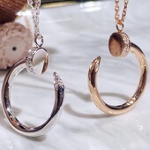 新款 无钻满钻钉子项链镀18K真金锁骨链玫瑰金ins小众设计简约吊坠