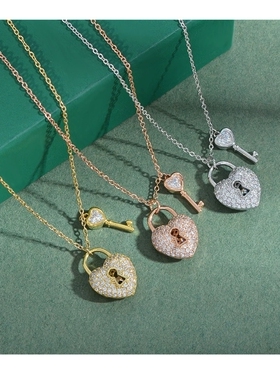 秋冬钥匙项链时尚镂空爱心锁骨链