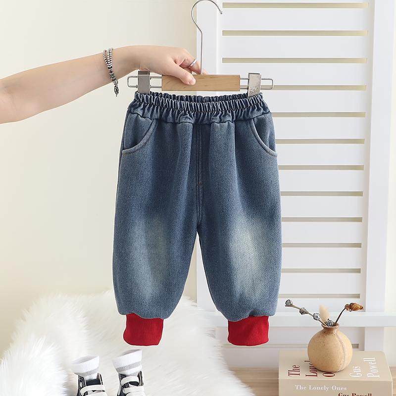 儿童加绒牛仔裤帅气潮款宝宝冬装男女童秋冬季裤子小童洋气灯笼裤