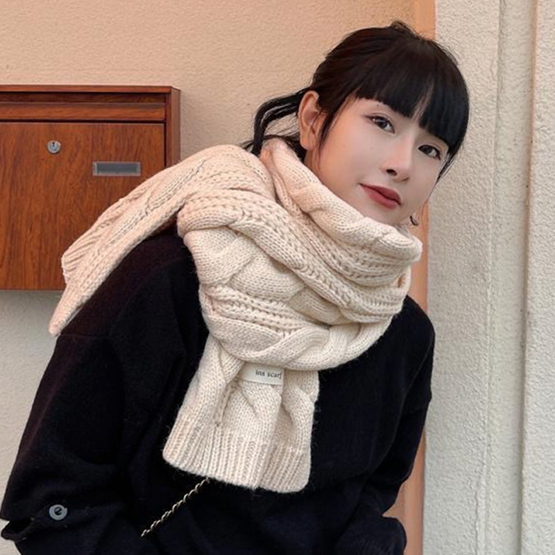2024新款米白色围巾女冬季加厚韩版小清新毛线针织围脖少女学生潮
