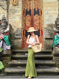 FAN 春新品【春心荡漾】触感铜氨丝深邃绿色鱼尾半裙