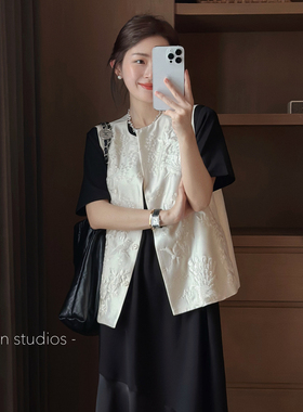 FAN 春夏新品【大家之作】桑蚕丝羊毛中式传承工艺刺绣马甲上衣