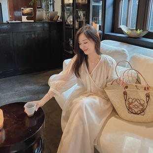 FAN 夏季新品【江南烟雨】朦胧美一片式绑带天丝中式V领连衣裙