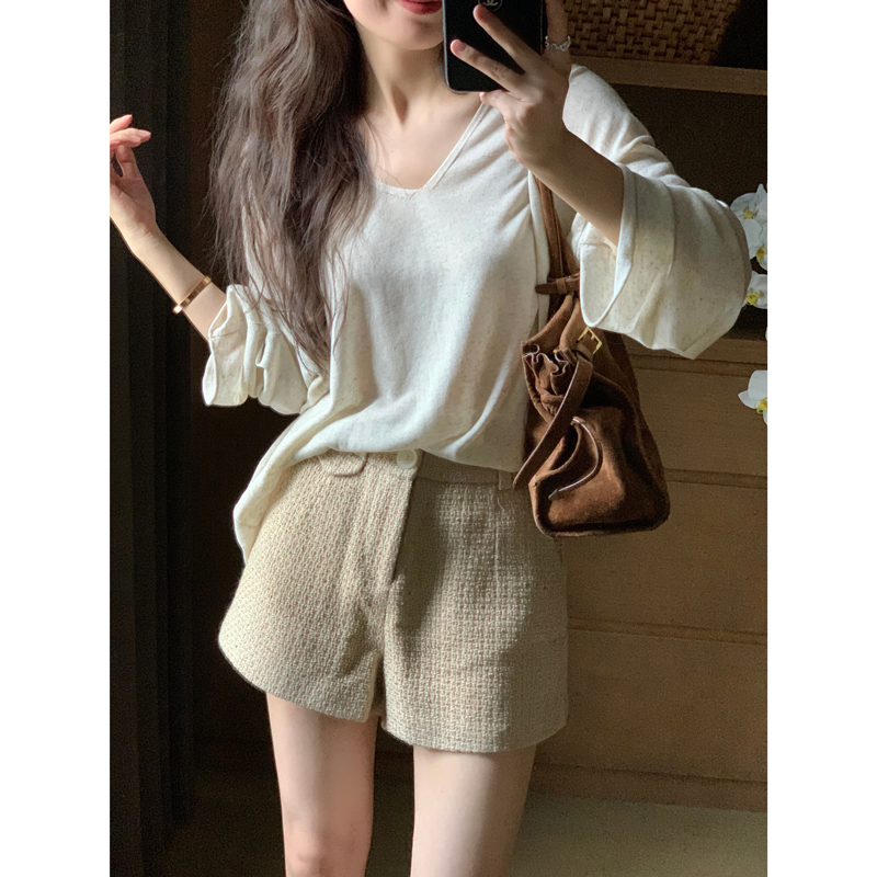 FAN 秋新品【原*价239】 奶香的百搭时尚编织金闪小香风西装短裤
