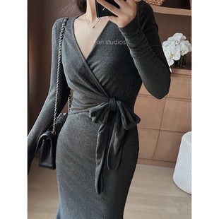 价298 原 chao气质低调优雅绑带显瘦连衣裙 秋新品 FAN