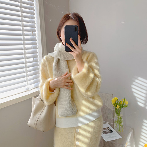 FAN 冬新品【奶香预警】奶fufu的黄色羊毛针织慵懒套装