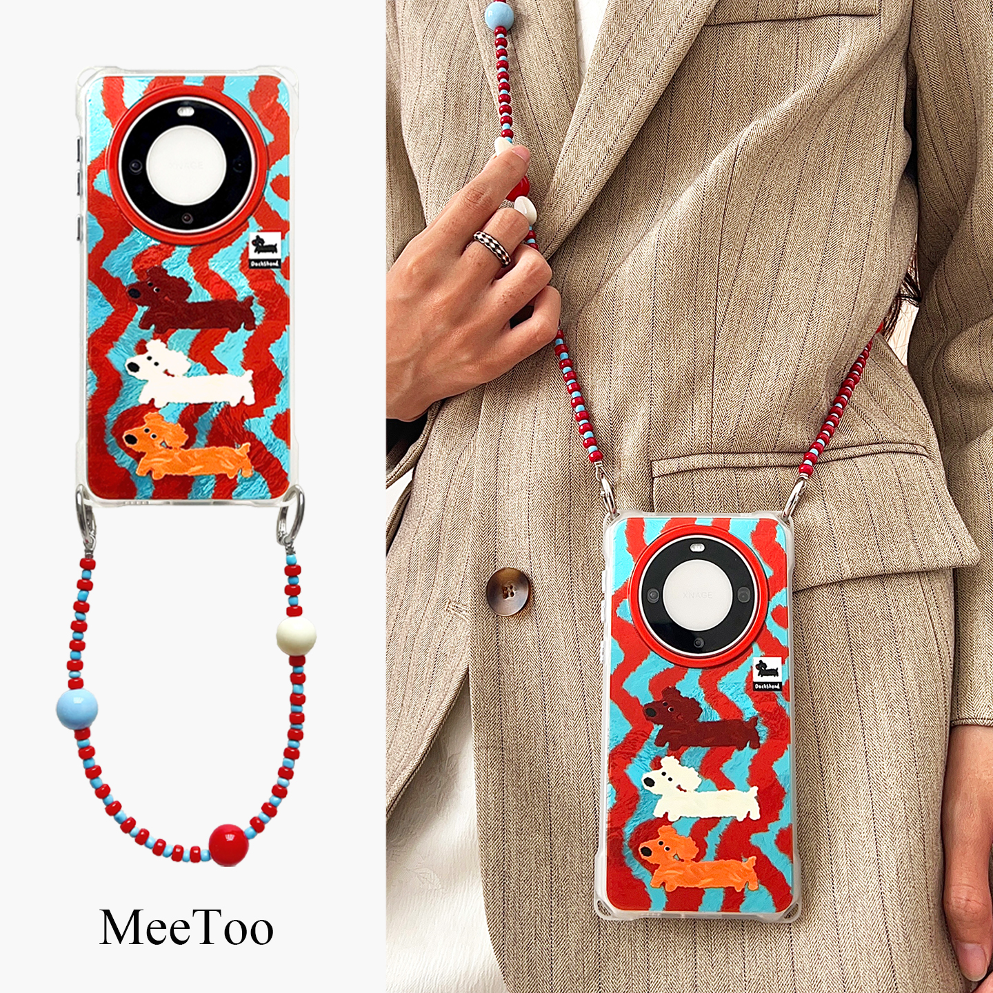 卡通小狗适用于华为mate80pro手机壳挂绳斜挎VIVOX200PRO背带斜挎mate70/60手提腕带保护壳小米15ultra硬壳