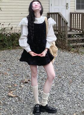 超百搭】法式复古缕空花边堆堆袜夏季薄款奶白袜子女蕾丝麻花中筒