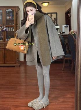 基础款春秋百搭显瘦900d竖条薄绒保暖连裤女灰色纯色打底平板袜裤