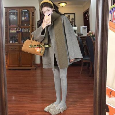 基础款春秋百搭显瘦900d竖条薄绒保暖连裤女灰色纯色打底平板袜裤