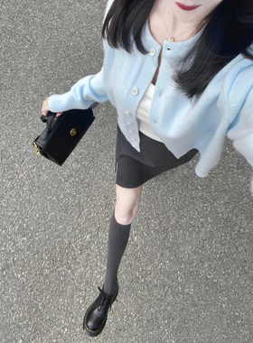 春秋高级感黑灰色小腿袜女基础款百搭棉中高筒纯色显瘦及膝堆堆袜