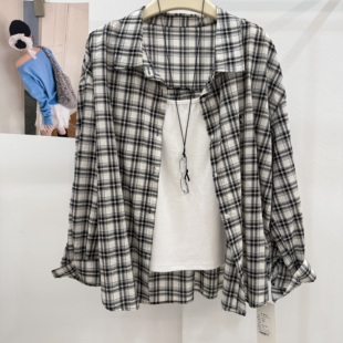 韩系百搭格子衬衫女夏季新款慵懒加背心宽松显瘦外搭长款开衫外套