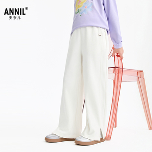 开衩单裤 安奈儿童装 学生休闲卫裤 女童宽松针织运动裤 2026春新款