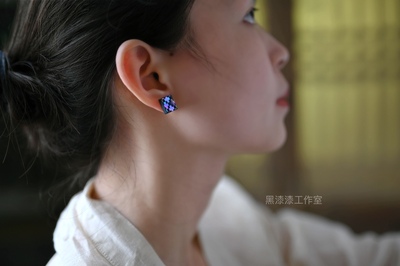 方旗耳饰手工制作高级大漆螺钿