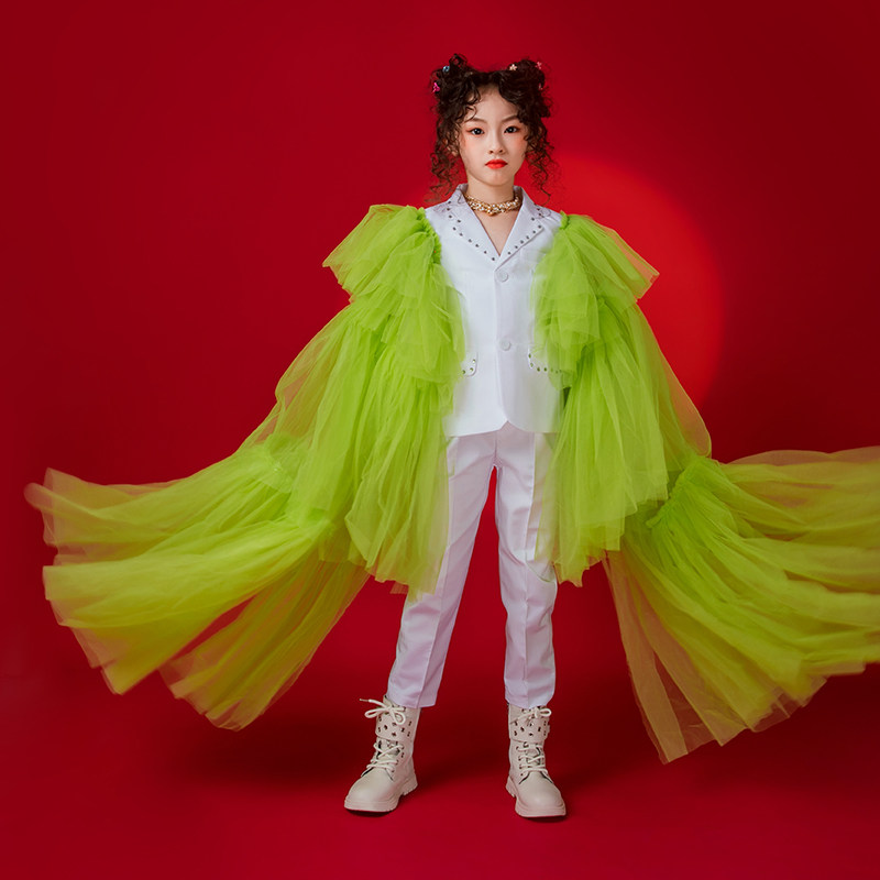 t台走秀时装演出服春夏模特走秀马卡龙果绿色夸张网气质礼服出租