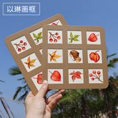 树叶标本牛皮纸色卡纸水彩油画棒收集春天秋天花叶子小九宫格相框
