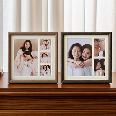 实木相框小九宫格diy定制情侣婚纱照亲子宝宝B超照片打印实木画框