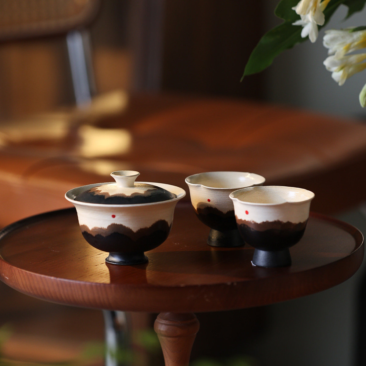 牧渔手绘盖碗设计师春夏秋冬系列