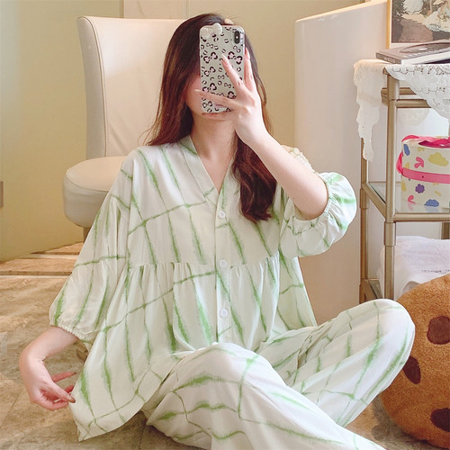 网红小红书同款睡衣女纯棉绸套装