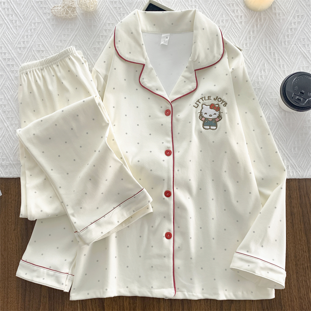 卡通德绒睡衣女简约休闲波点KT猫时尚可爱可外穿高档秋冬季家居服