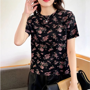 上衣 今年流行夏装 短袖 潮牌纯棉印花T恤女2025年新款 小众别致半袖