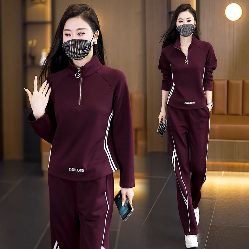 大码女装休闲运动服时尚套装女2026秋季新款立领上衣阔腿裤两件套