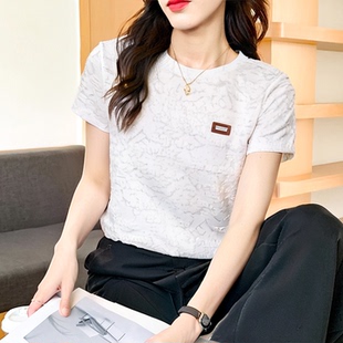 减龄上衣服 夏装 白色短袖 潮牌纯棉T恤女2025年新款 设计感小众时尚