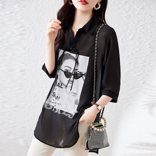 宽松遮肚显瘦中长款短袖衬衫2026夏季新款加肥加大个性时髦上衣女