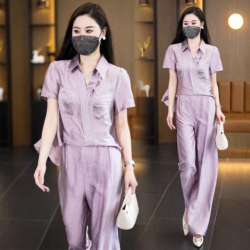 两件套夏季时尚女神修身洋气宽松气质休闲百搭显瘦中老年胖MM套装