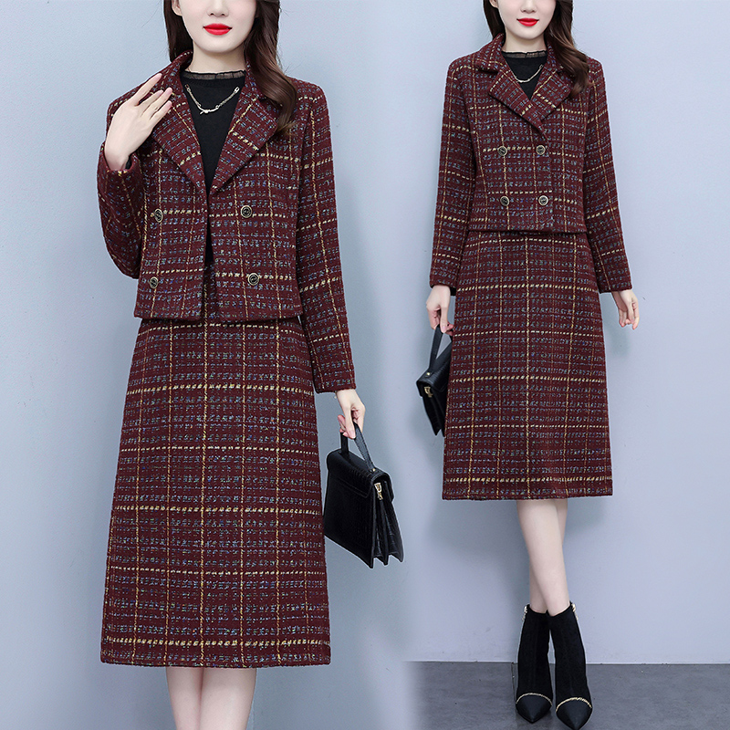 大码女装毛呢外套半身裙两件套女