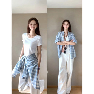 白色内搭正肩女t恤夏季短袖2026初夏穿搭修身显瘦夏日漂亮短上衣