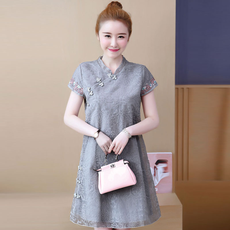 绣花立领旗袍连衣裙裙子