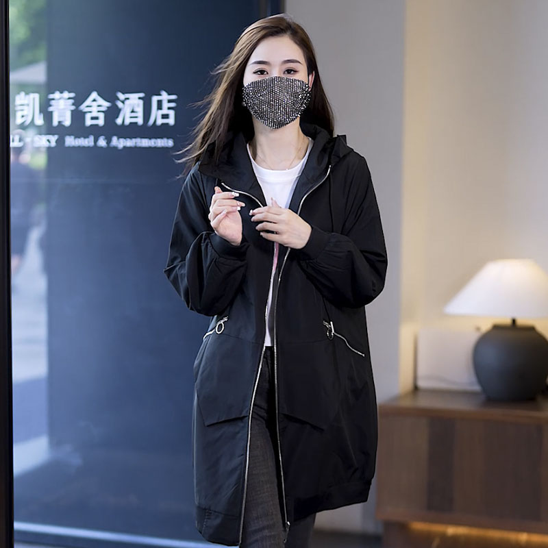 大码女装连帽风衣外套女秋冬2024新款胖mm显瘦黑色中长款棉衣女